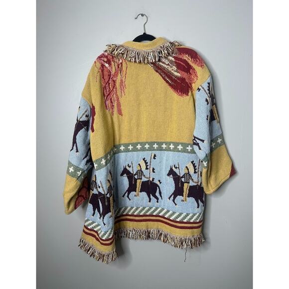 Lew Magram Collection Vintage Western Native Horse Art Tapestry Jacket Cardigan - Picture 5 of 12